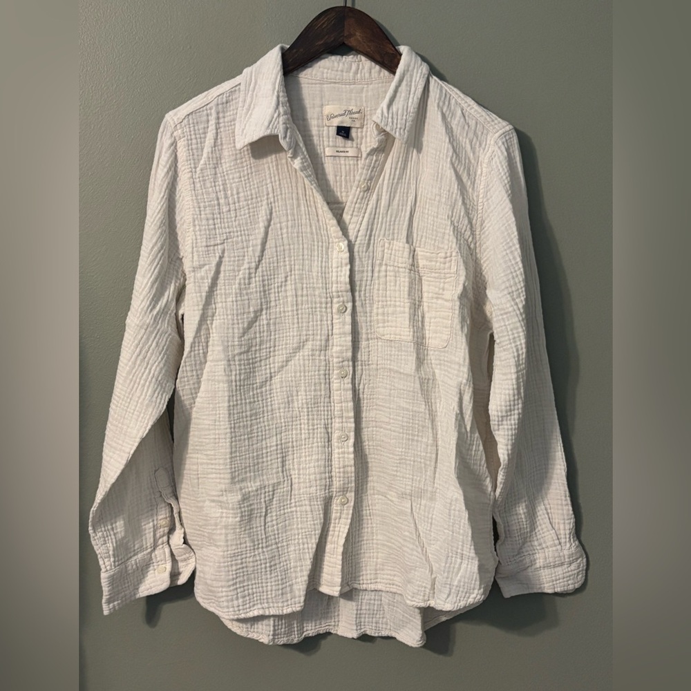 100% Cotton Cream Relaxed Fit Button Down Shirt